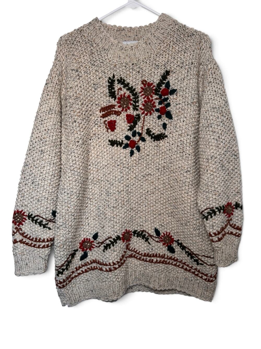Vintage Capistrano Knit Sweater Womens 14/16 Oversized Floral Wool Blend